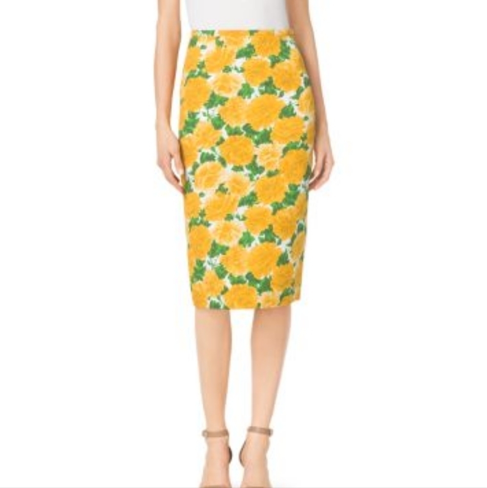 MICHAEL KORS Collection Waffle Texture Floral Print Pencil Skirt Size 2